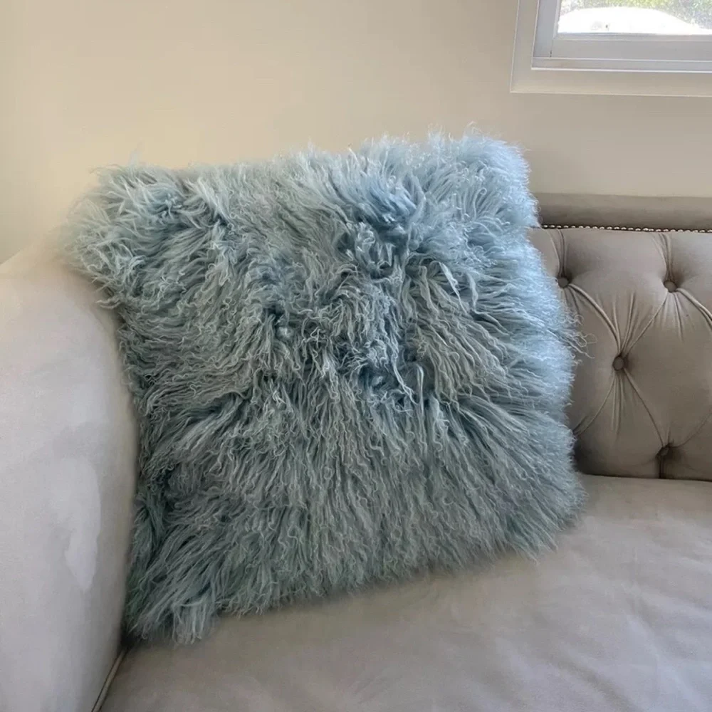 Zgallerie Mongolian Fur Pillows French Blue 22x22 Decorative Home Decor